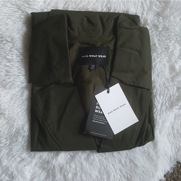 Who What Wear Belted Jacket Open Front Olive Green Dressy Women’s Size 1X NEW - Picture 2 of 11